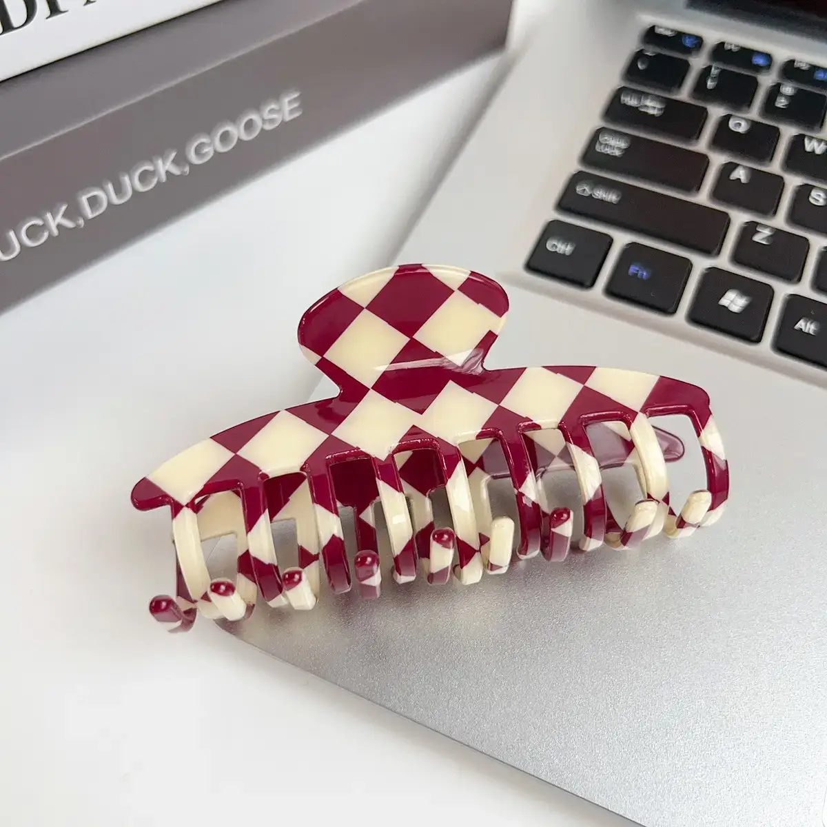Cross Checkerboard Hair Grab Clip with Acrylic Finish - Image 26