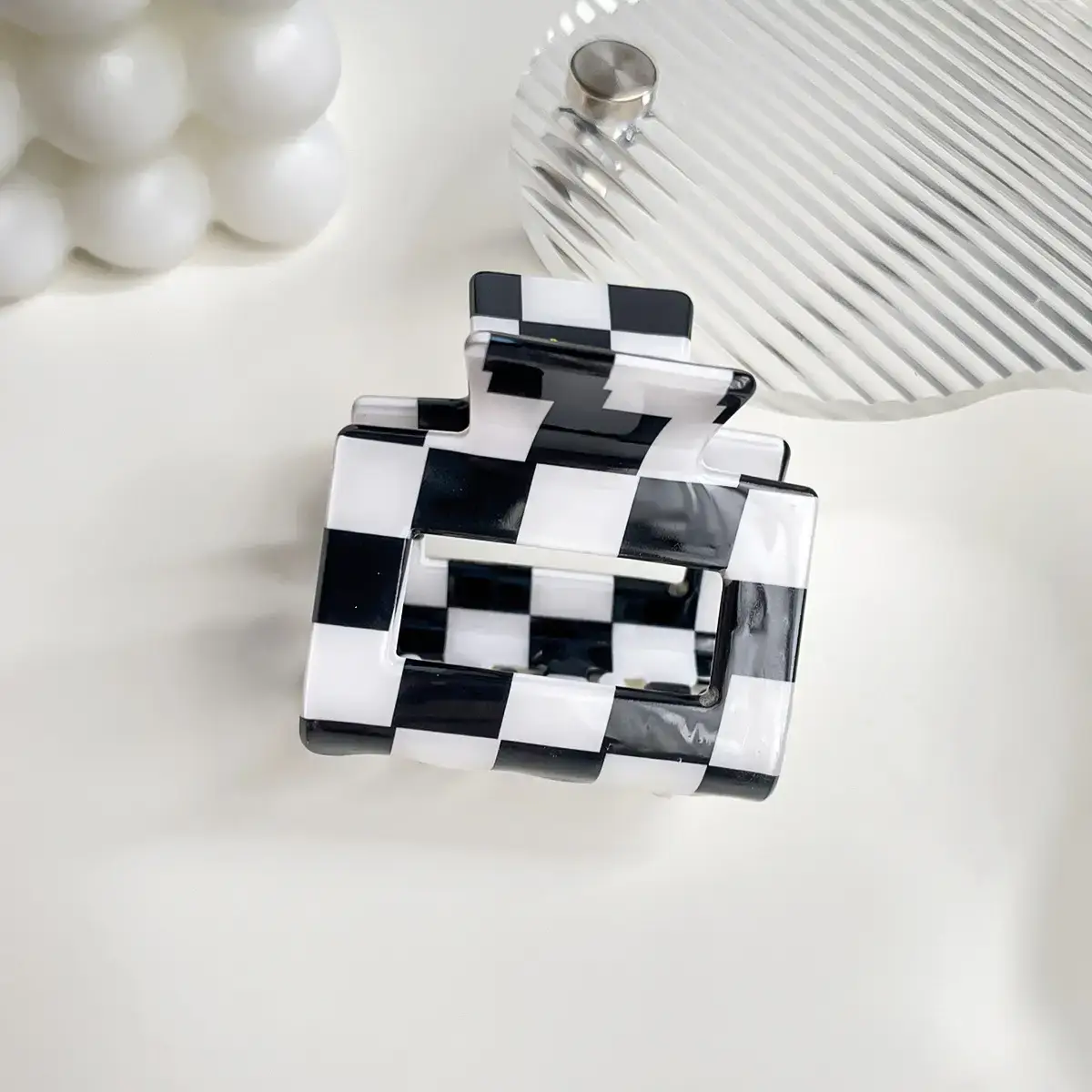 Cross Checkerboard Hair Grab Clip with Acrylic Finish - Image 28
