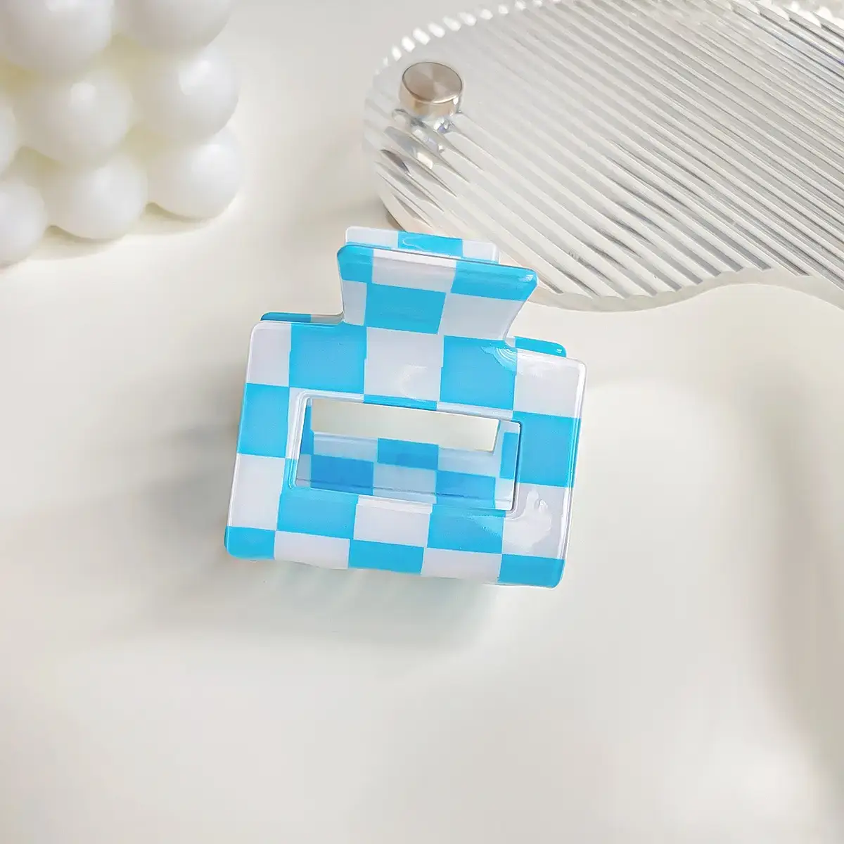 Cross Checkerboard Hair Grab Clip with Acrylic Finish - Image 29