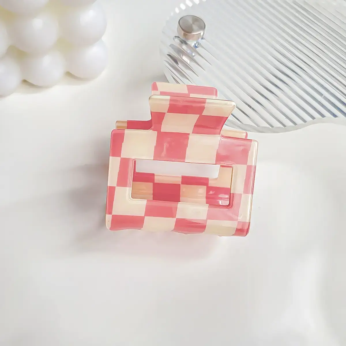 Cross Checkerboard Hair Grab Clip with Acrylic Finish - Image 30