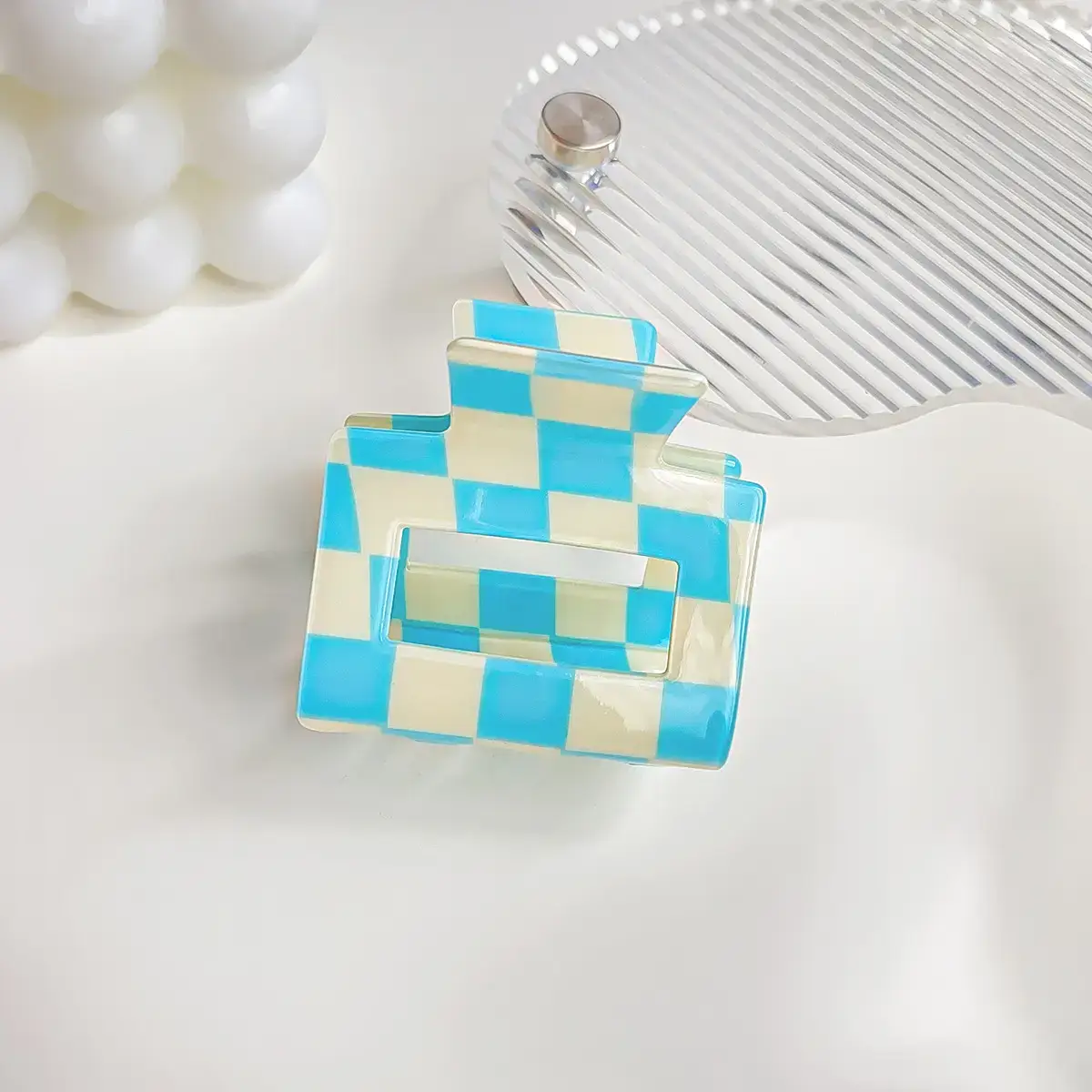 Cross Checkerboard Hair Grab Clip with Acrylic Finish - Image 31