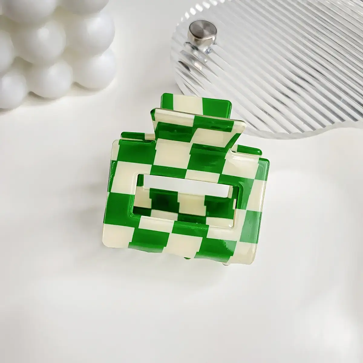 Cross Checkerboard Hair Grab Clip with Acrylic Finish - Image 32