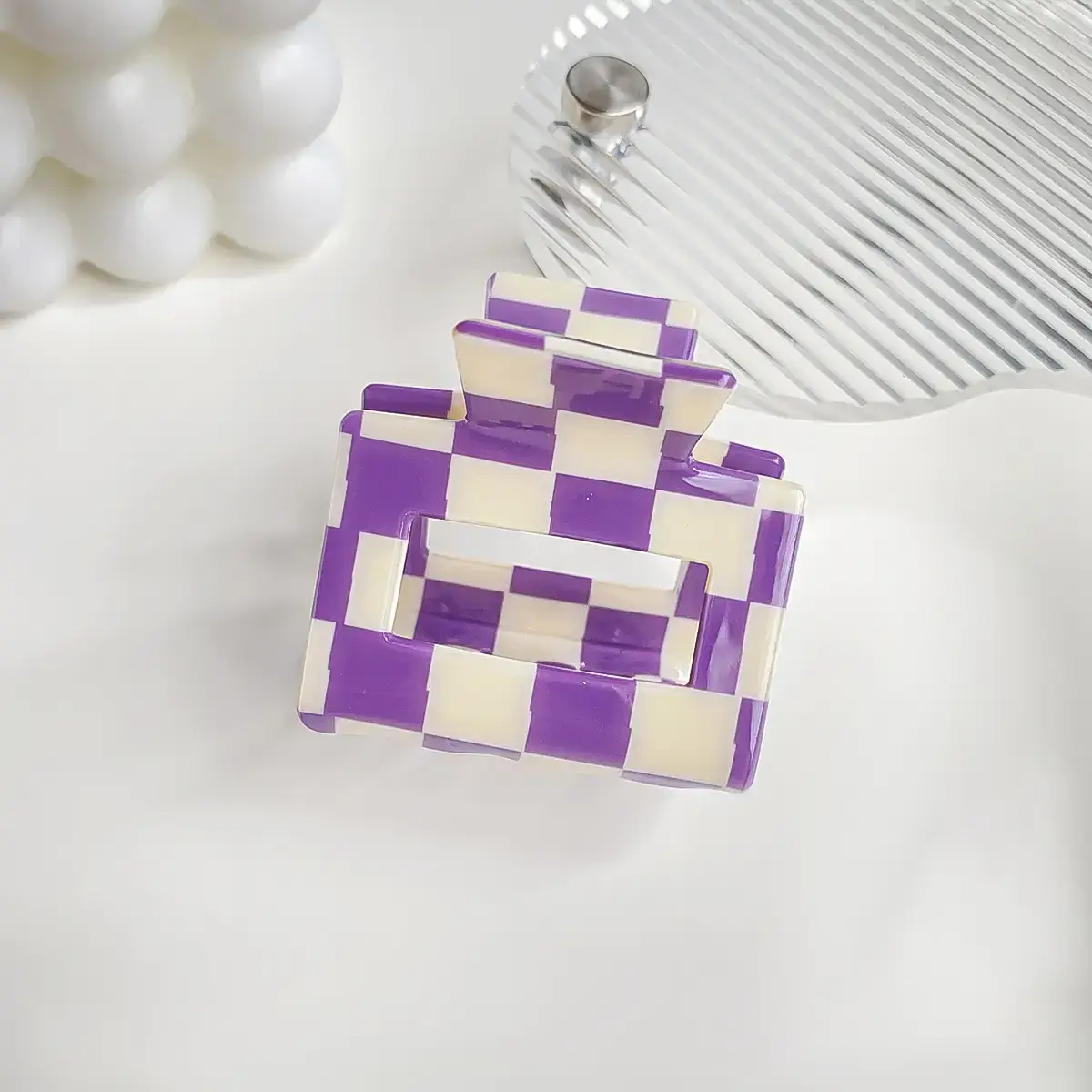 Cross Checkerboard Hair Grab Clip with Acrylic Finish - Image 33