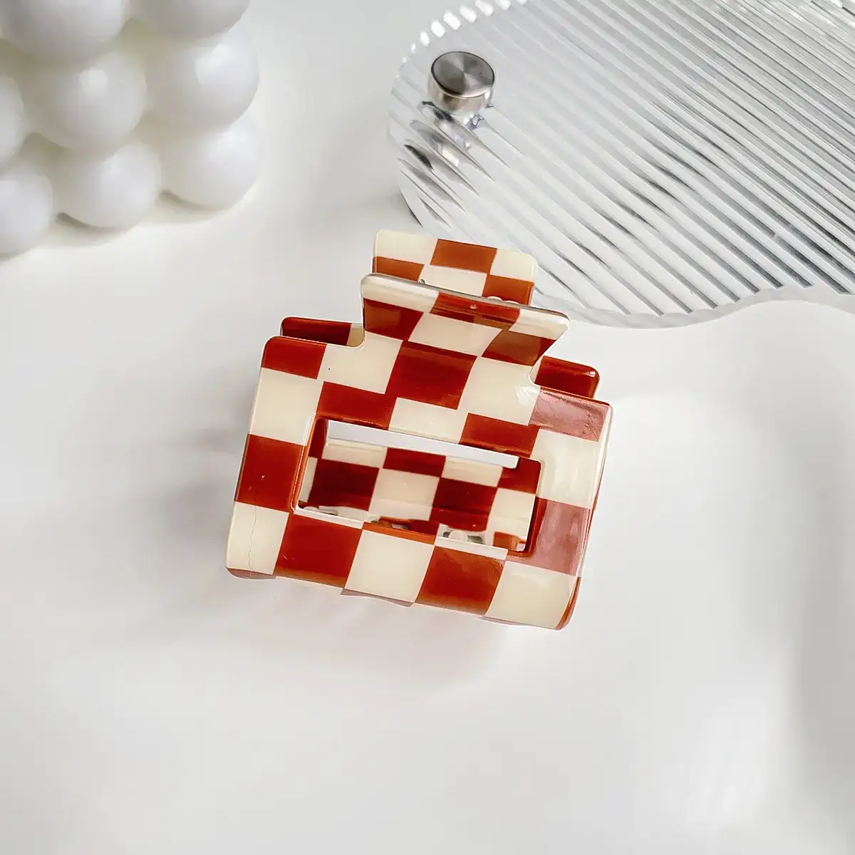 Cross Checkerboard Hair Grab Clip with Acrylic Finish - Image 34