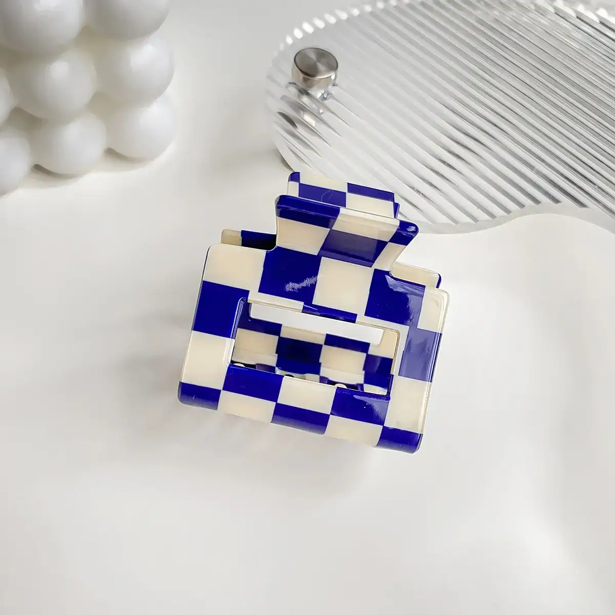 Cross Checkerboard Hair Grab Clip with Acrylic Finish - Image 35