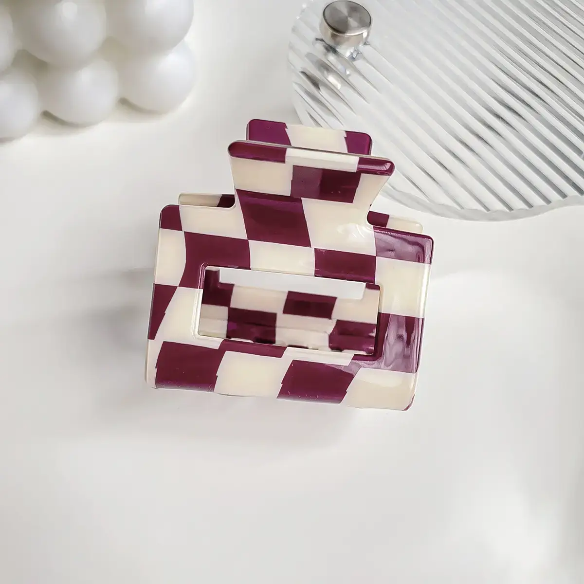 Cross Checkerboard Hair Grab Clip with Acrylic Finish - Image 36