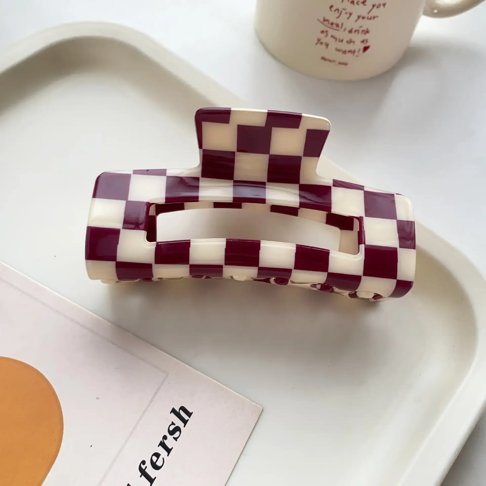 Cross Checkerboard Hair Grab Clip with Acrylic Finish - Image 45