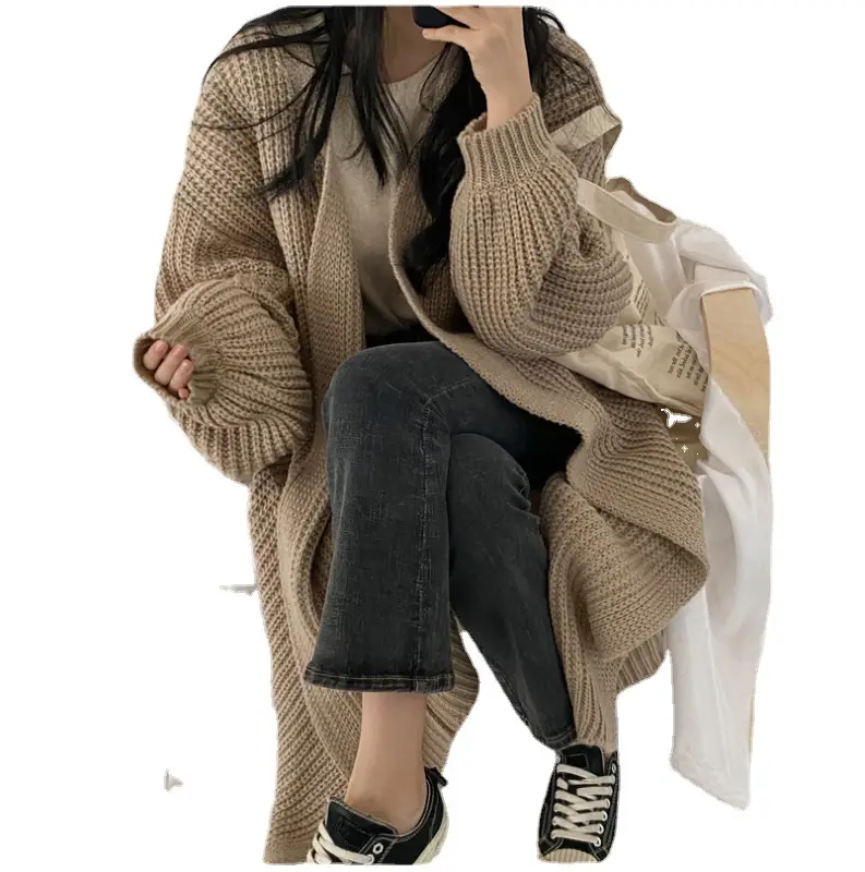 Korean Knitted Long Cardigan Coat for Women - Image 8