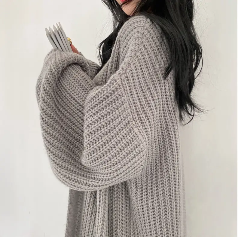 Korean Knitted Long Cardigan Coat for Women - Image 2