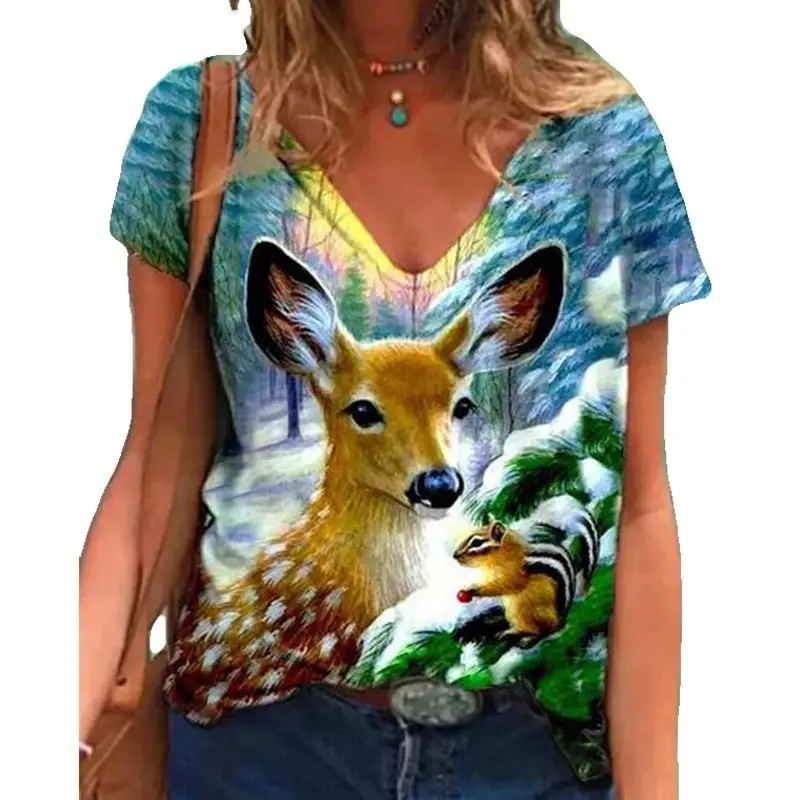 Women Printed V-Neck Pullover Top 2021 Summer - Image 7