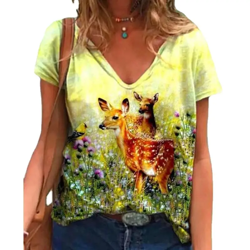 Women Printed V-Neck Pullover Top 2021 Summer — feature 5