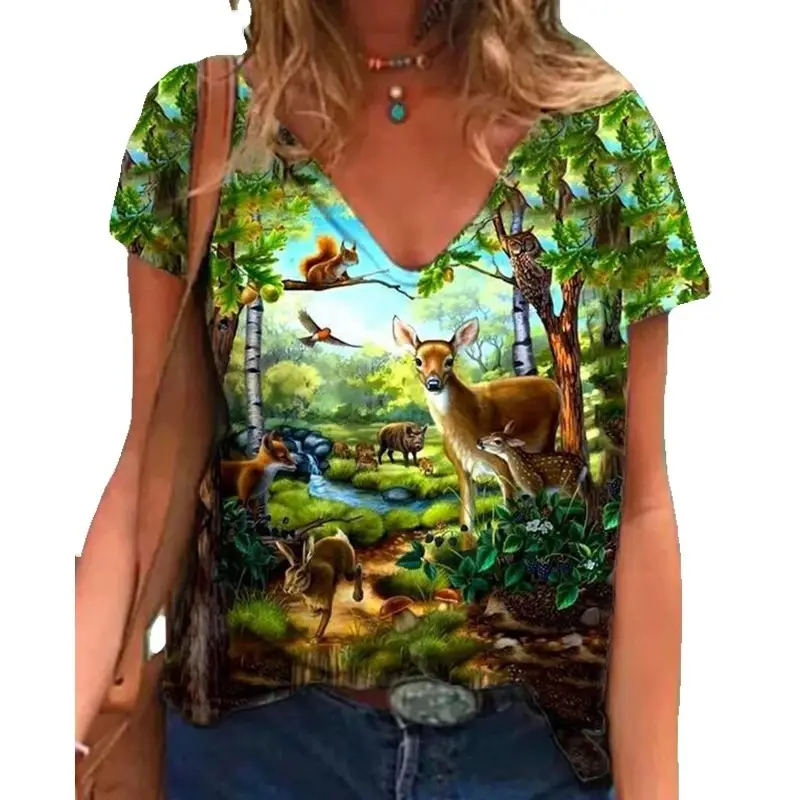 Women Printed V-Neck Pullover Top 2021 Summer — feature 6