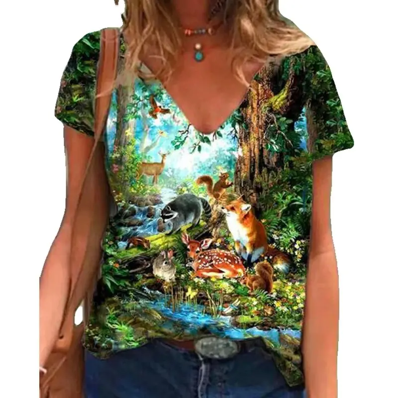 Women Printed V-Neck Pullover Top 2021 Summer — feature 7
