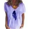 Women Feather Printed V-Neck T-Shirt Pink - Image 2