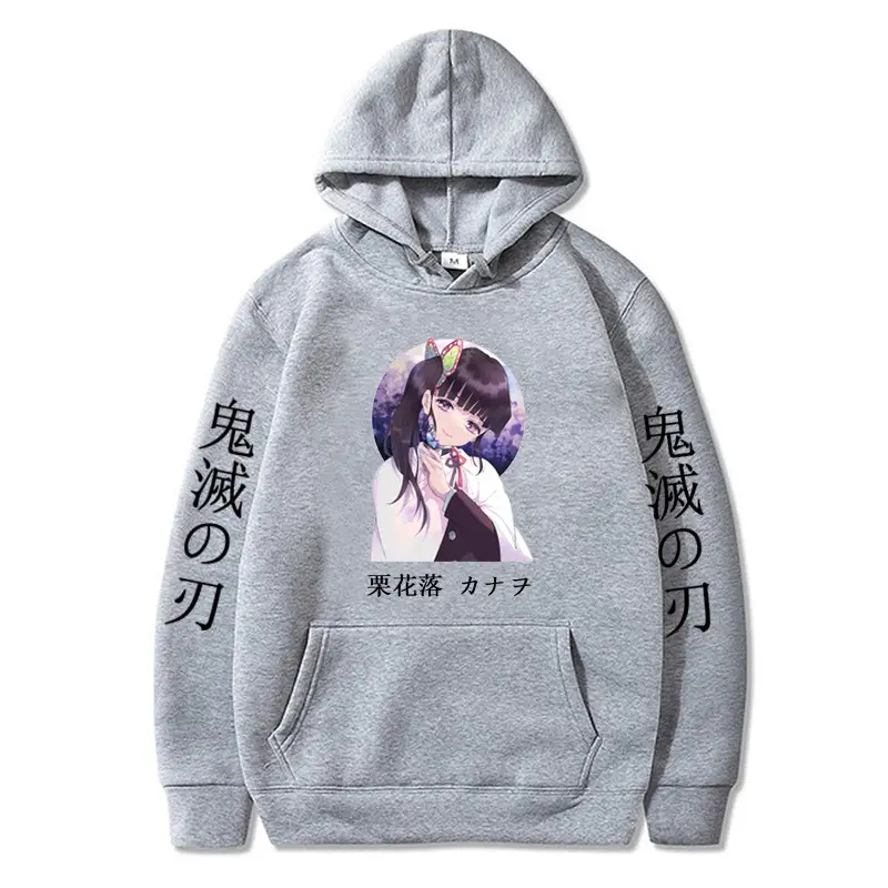 Anime Ghost Fleece Hoodie Grey Autumn Winter - Image 4