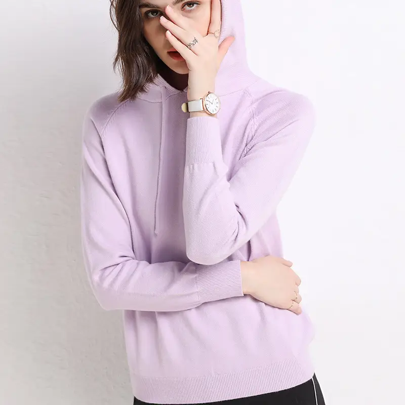 Women Pink Hooded Long Sleeve Sweater Hoodie