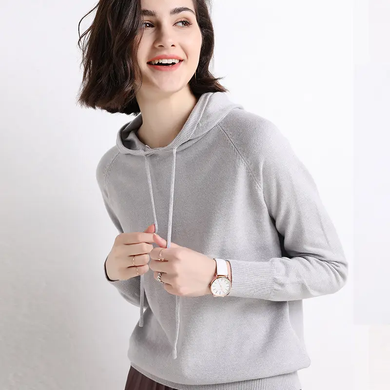 Women Pink Hooded Long Sleeve Sweater Hoodie