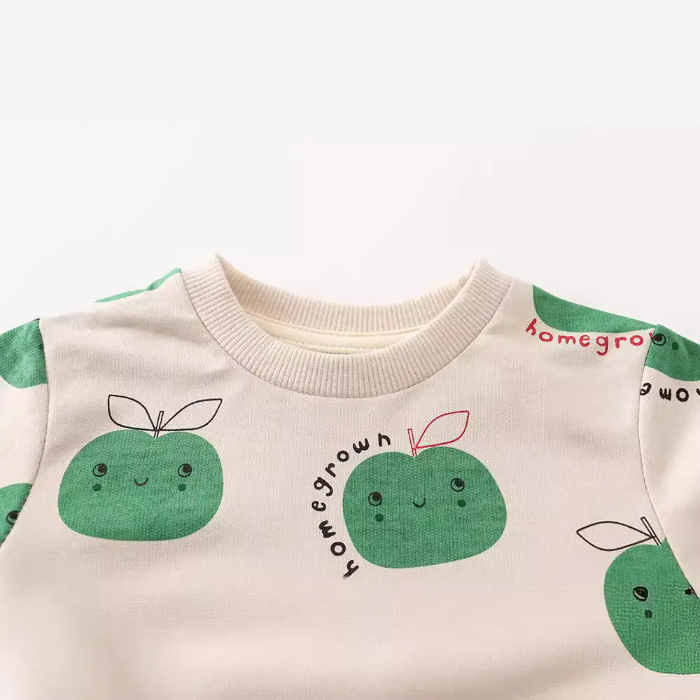 Girls Cotton Long Sleeve Sweater Top Green Apple Design - Image 2