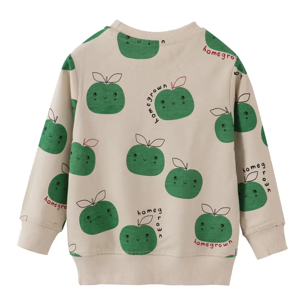 Girls Cotton Long Sleeve Sweater Top Green Apple Design - Image 5