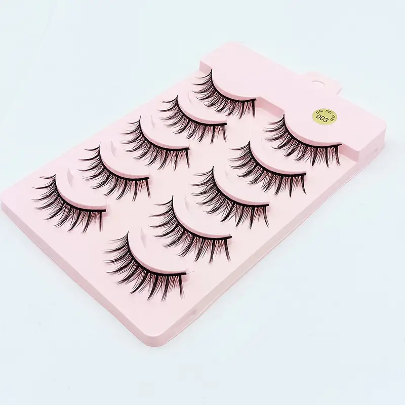 False Eyelashes for Daily Makeup, 5 Pairs, Natural Curl, Pink Design - Image 3