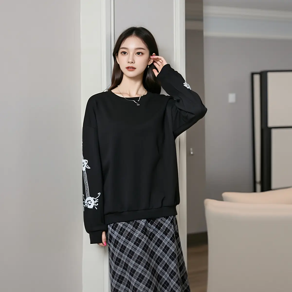 Women's Fat Body Fat Printed Long Sleeve Top White - Image 4