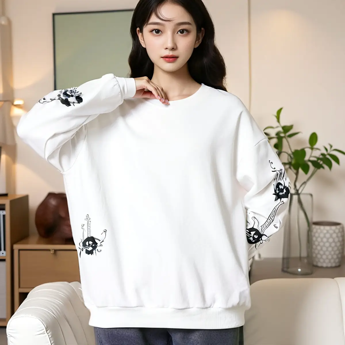 Women's Fat Body Fat Printed Long Sleeve Top White - Image 5