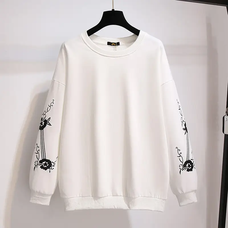 Women's Fat Body Fat Printed Long Sleeve Top White - Image 2