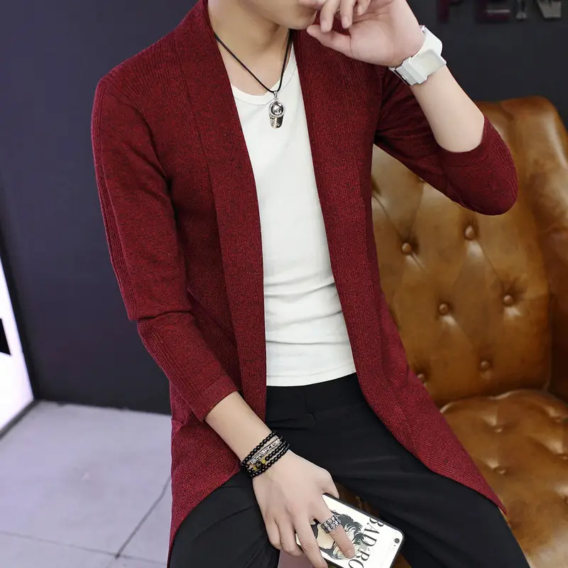 Men's Maroon Korean Style Slim Fit Windbreaker Cardigan - Image 3