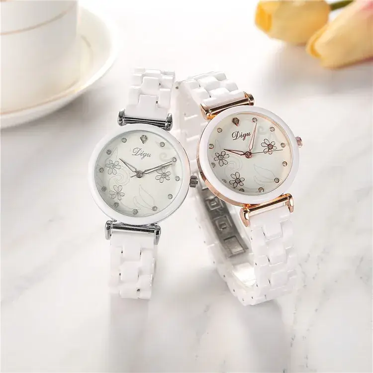 Women's Camellia Rose Gold Watch White Strap - Image 6