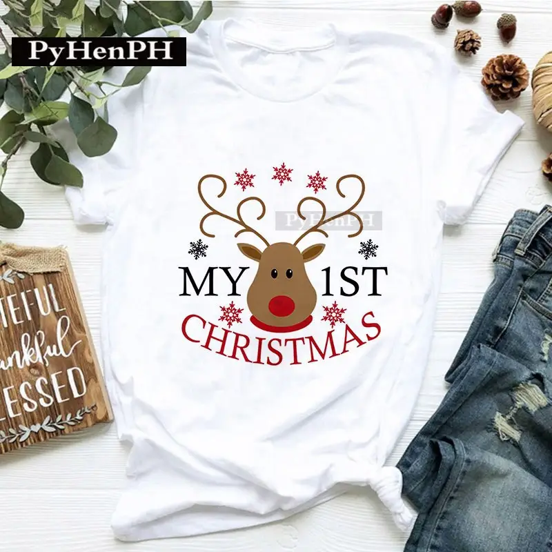 Merry Christmas T-shirt for Kids Family Photo Print White - Image 7