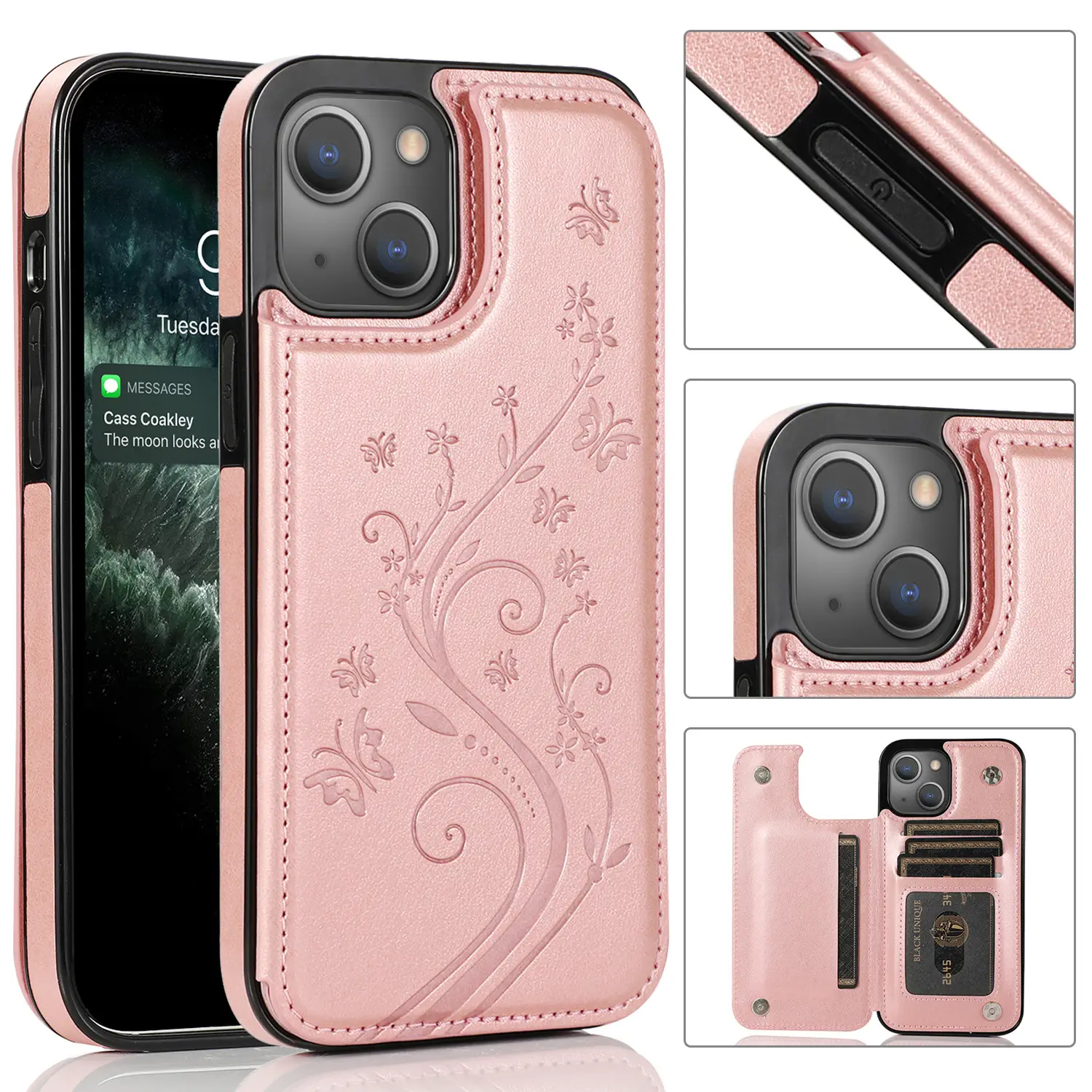 iPhone 13 Leather Butterfly Case Pink 13 Pro