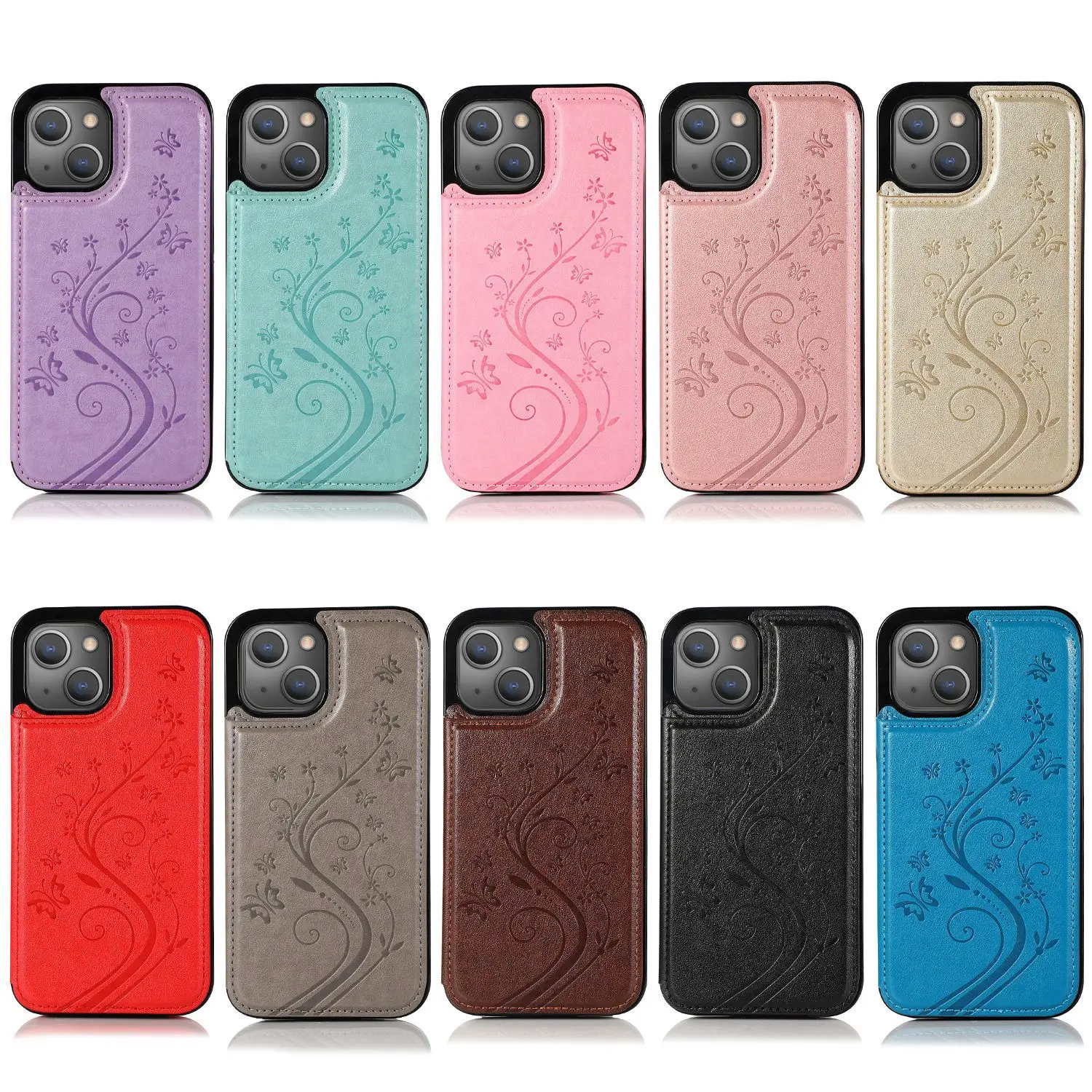iPhone 13 Leather Butterfly Case Pink 13 Pro