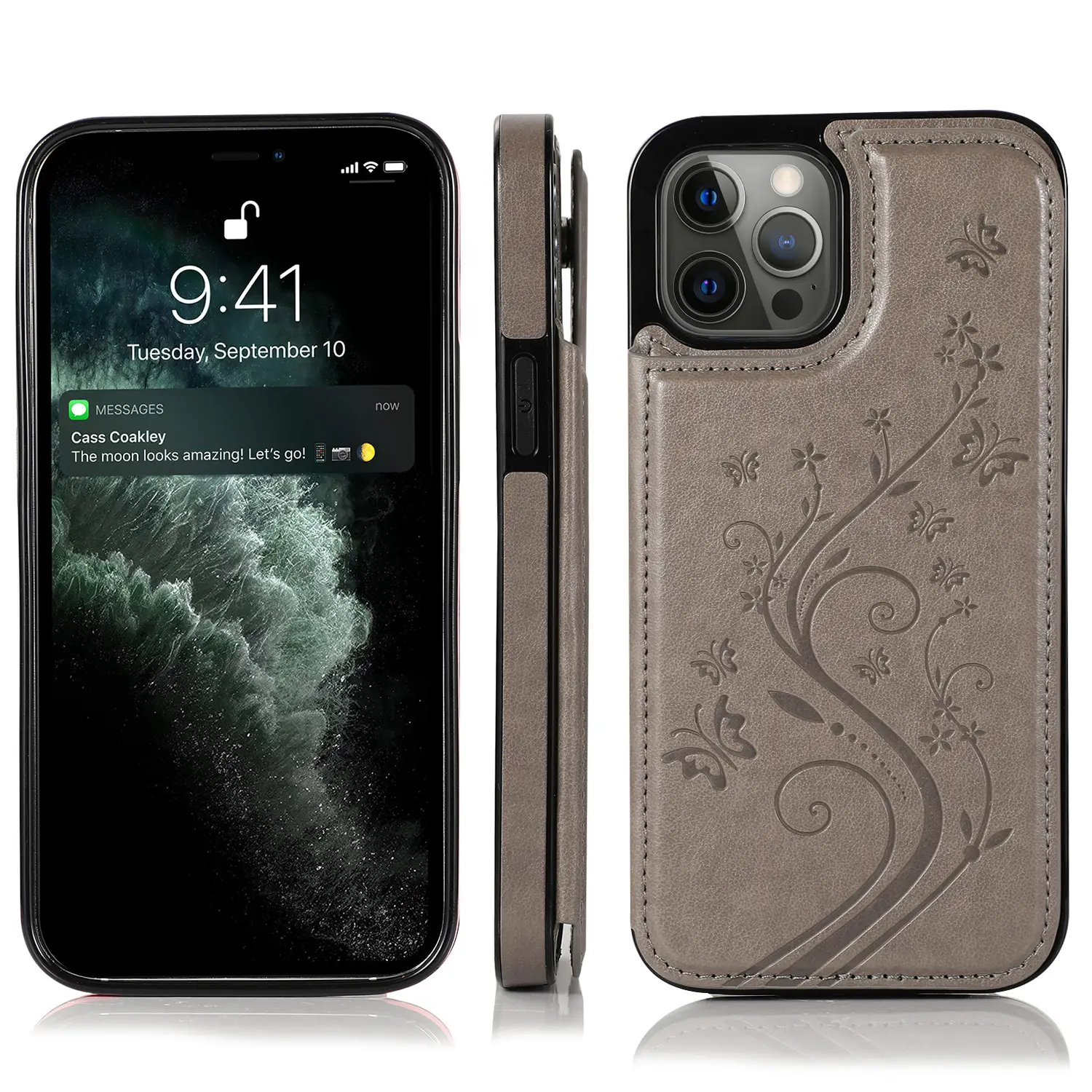 iPhone 13 Leather Butterfly Case Pink 13 Pro