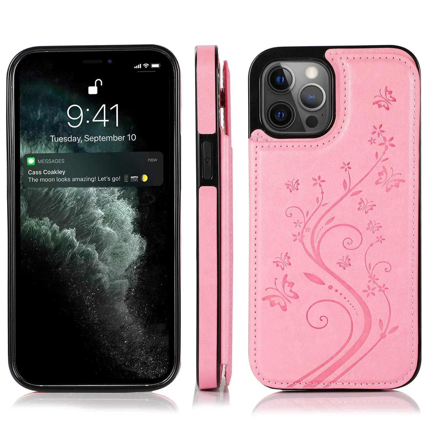 iPhone 13 Leather Butterfly Case Pink 13 Pro