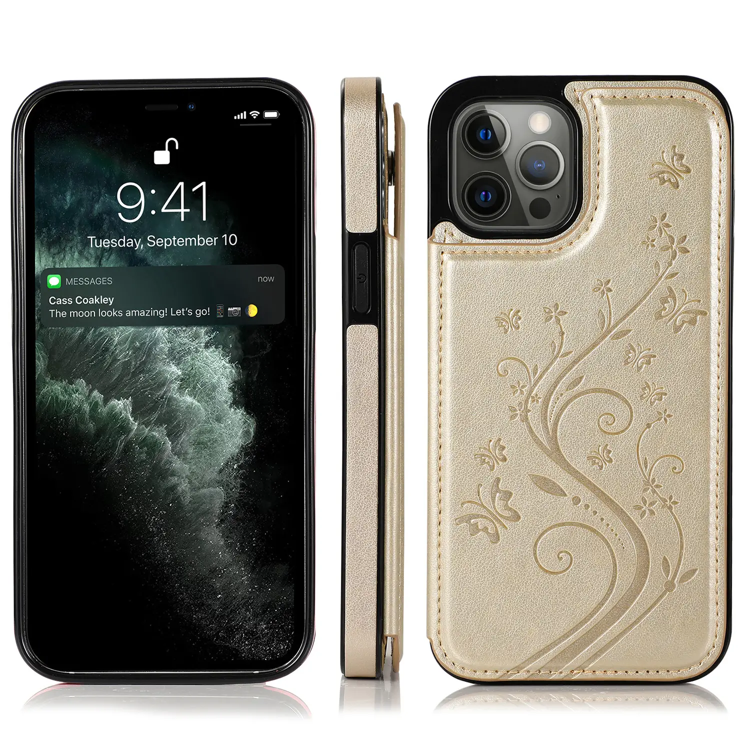 iPhone 13 Leather Butterfly Case Pink 13 Pro
