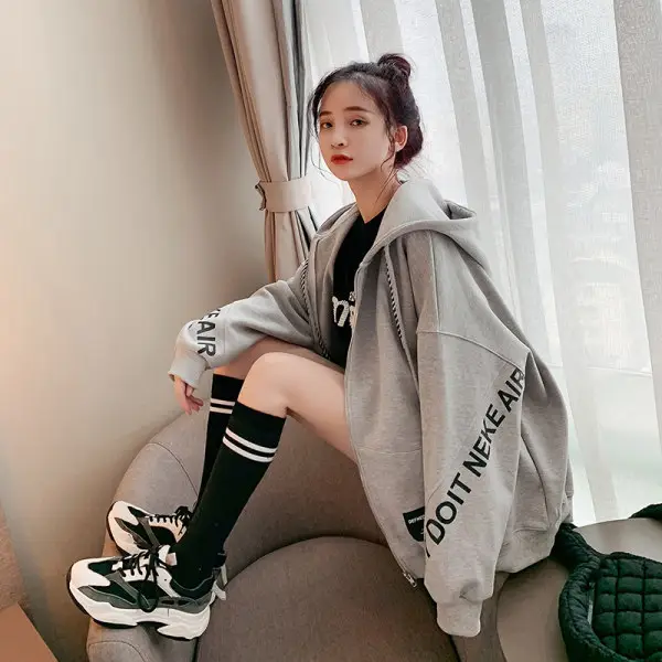 Women's Korean Style Loose Fit Cardigan Sweatshirt Set - Image 3