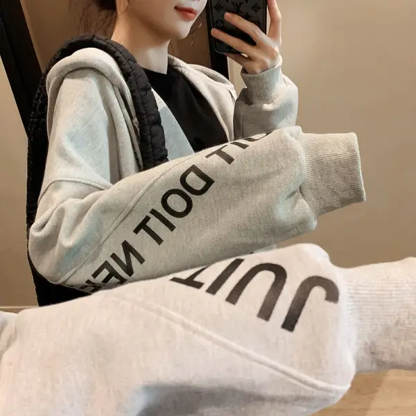 Women's Korean Style Loose Fit Cardigan Sweatshirt Set - Image 5