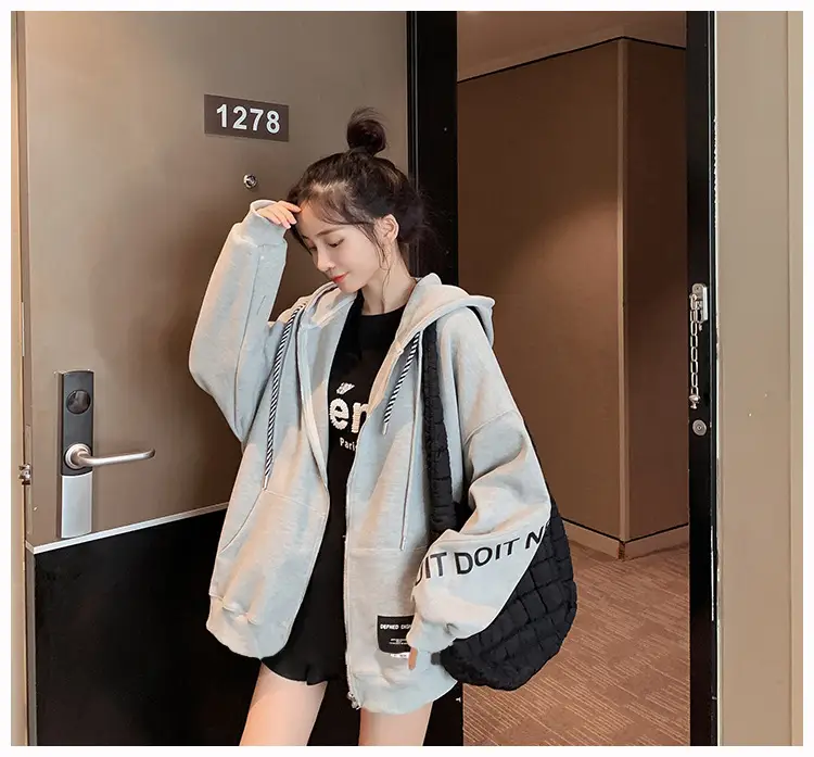 Women's Korean Style Loose Fit Cardigan Sweatshirt Set — feature 10