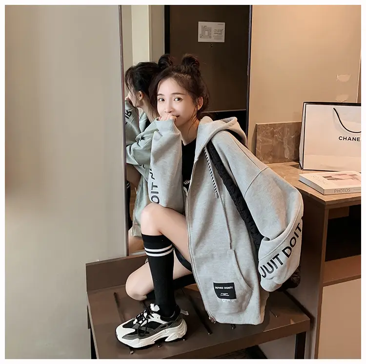 Women's Korean Style Loose Fit Cardigan Sweatshirt Set — feature 12