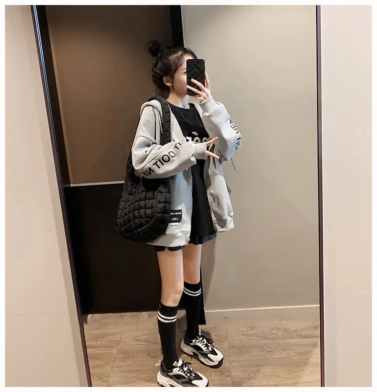 Women's Korean Style Loose Fit Cardigan Sweatshirt Set — feature 13