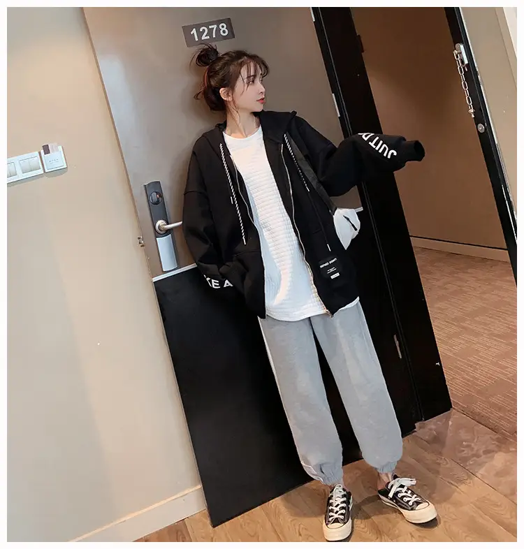 Women's Korean Style Loose Fit Cardigan Sweatshirt Set — feature 15