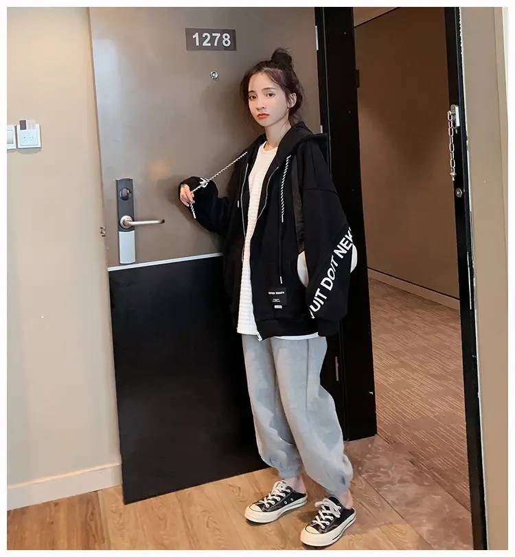 Women's Korean Style Loose Fit Cardigan Sweatshirt Set — feature 17