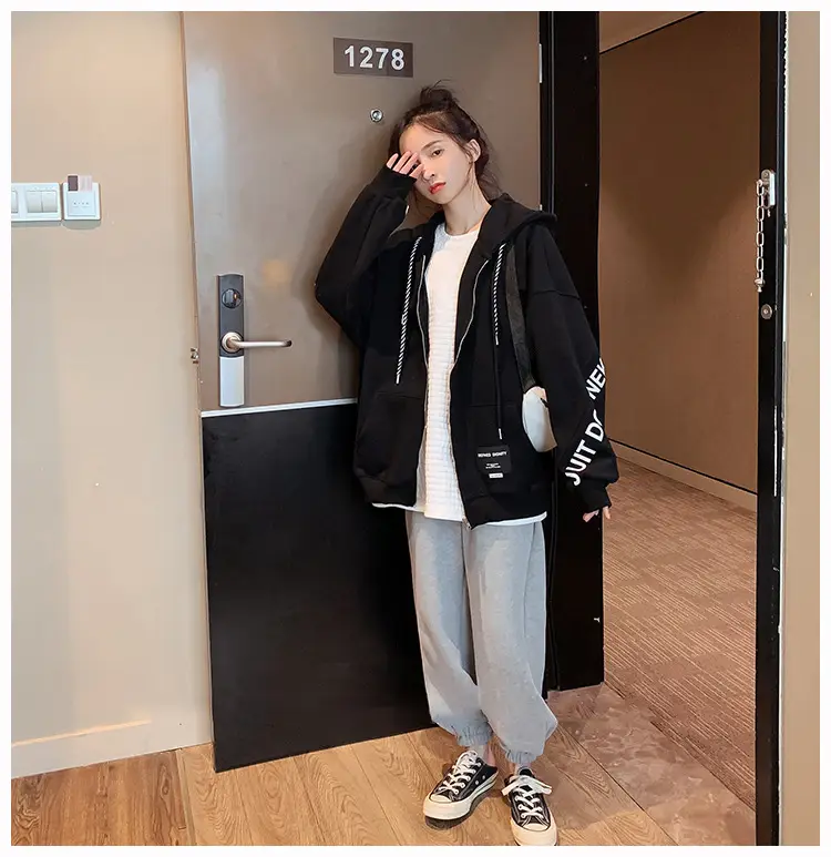 Women's Korean Style Loose Fit Cardigan Sweatshirt Set — feature 18