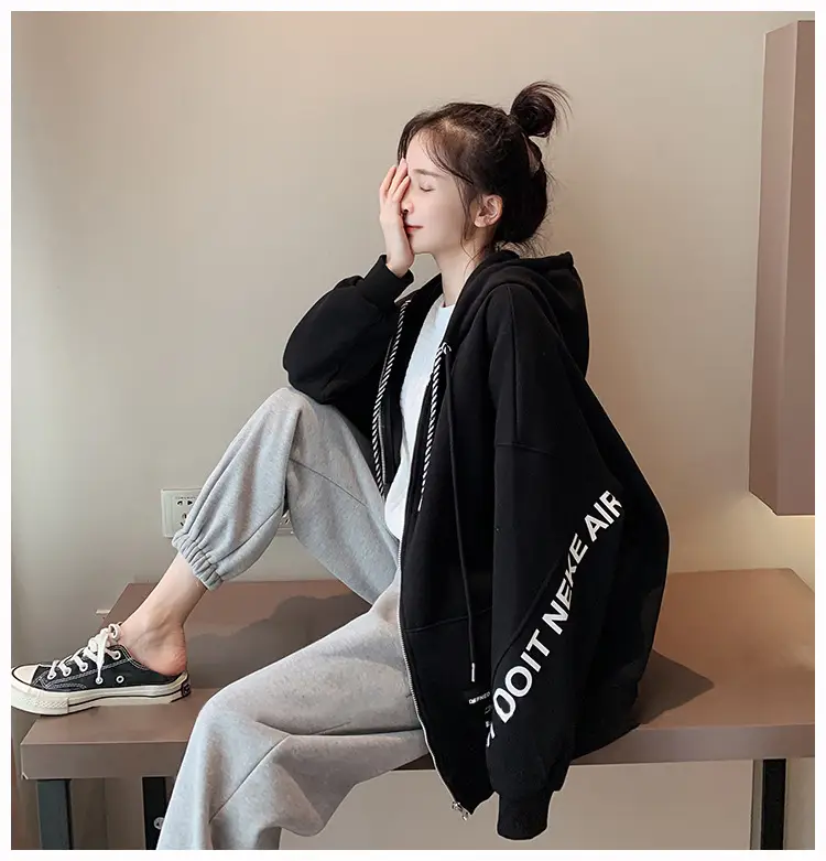 Women's Korean Style Loose Fit Cardigan Sweatshirt Set — feature 20