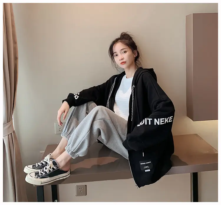 Women's Korean Style Loose Fit Cardigan Sweatshirt Set — feature 21