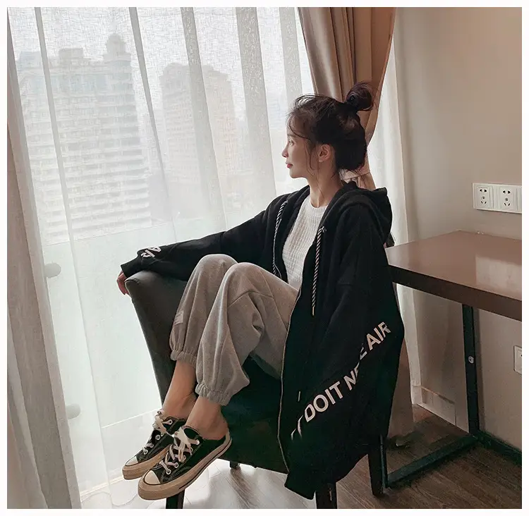 Women's Korean Style Loose Fit Cardigan Sweatshirt Set — feature 22