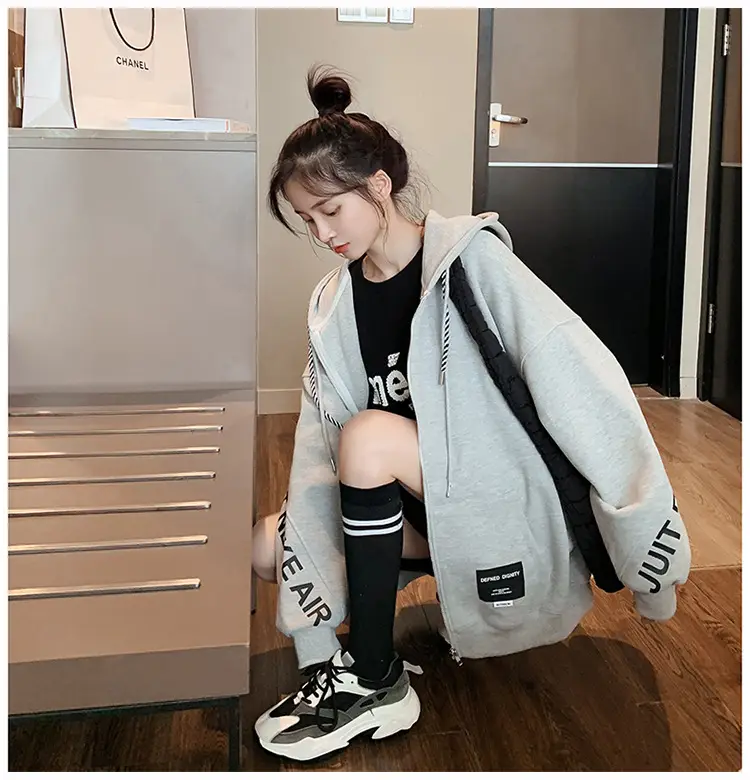 Women's Korean Style Loose Fit Cardigan Sweatshirt Set — feature 4