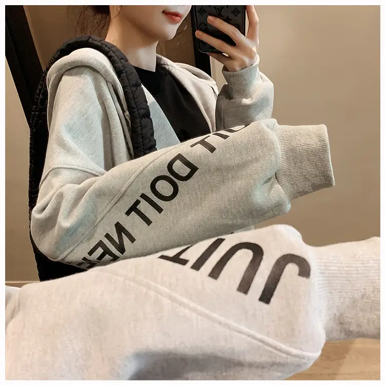 Women's Korean Style Loose Fit Cardigan Sweatshirt Set — feature 5