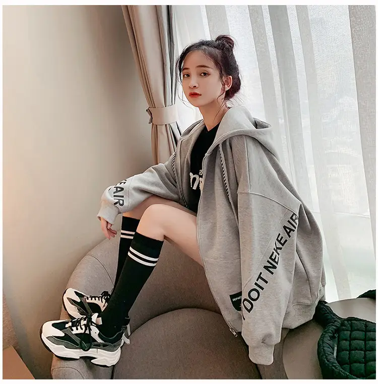 Women's Korean Style Loose Fit Cardigan Sweatshirt Set — feature 6