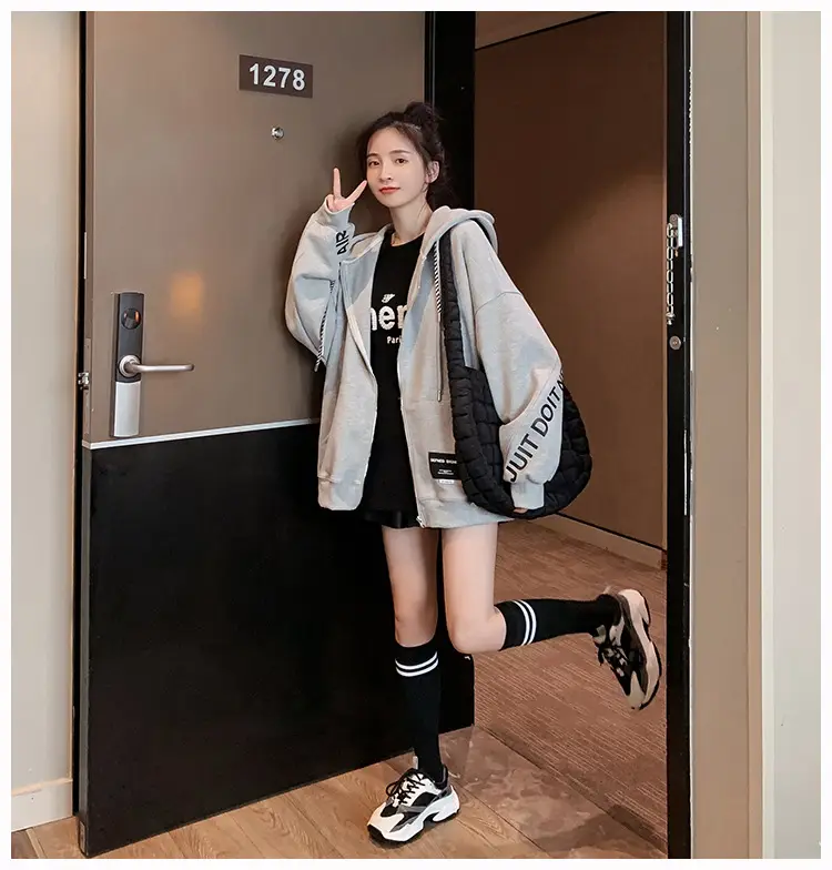 Women's Korean Style Loose Fit Cardigan Sweatshirt Set — feature 7